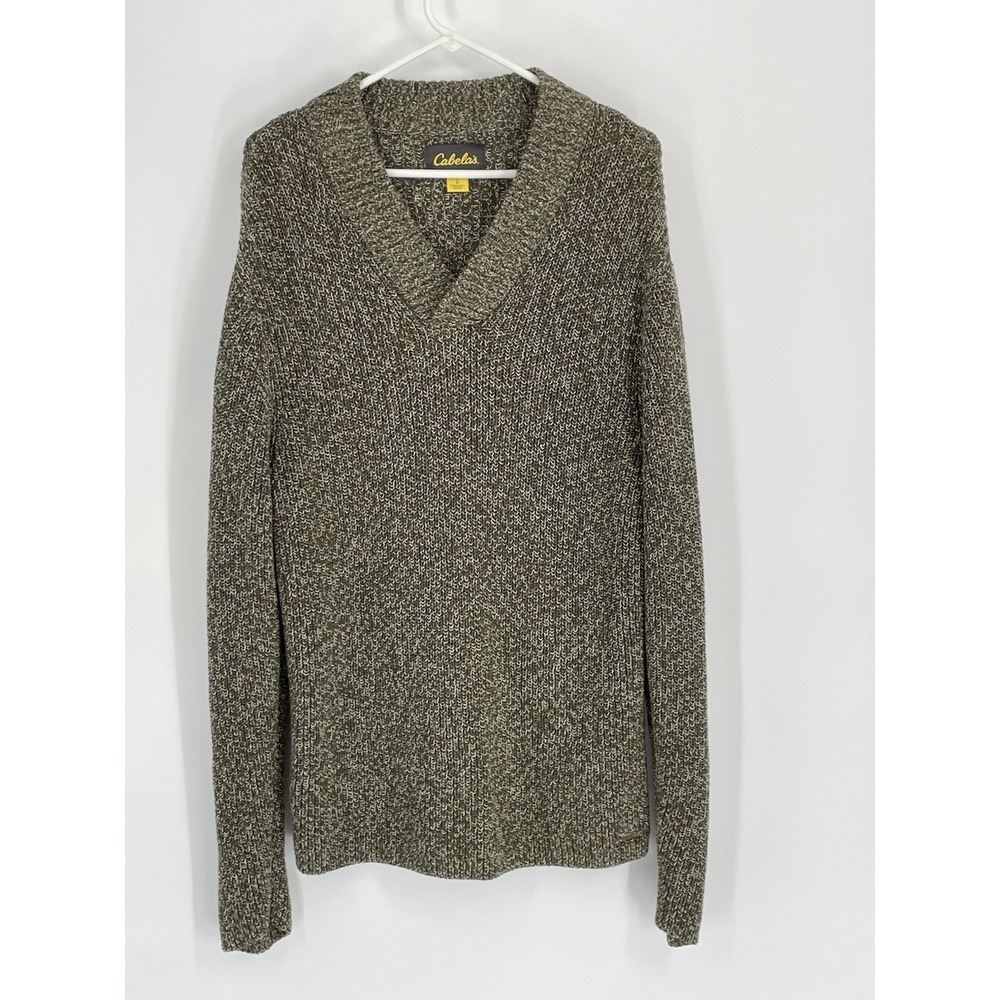 Cabela's Mens Sweater XL‎ V-Neck Heavy Weight Knit Sweater Cotton Heather Green